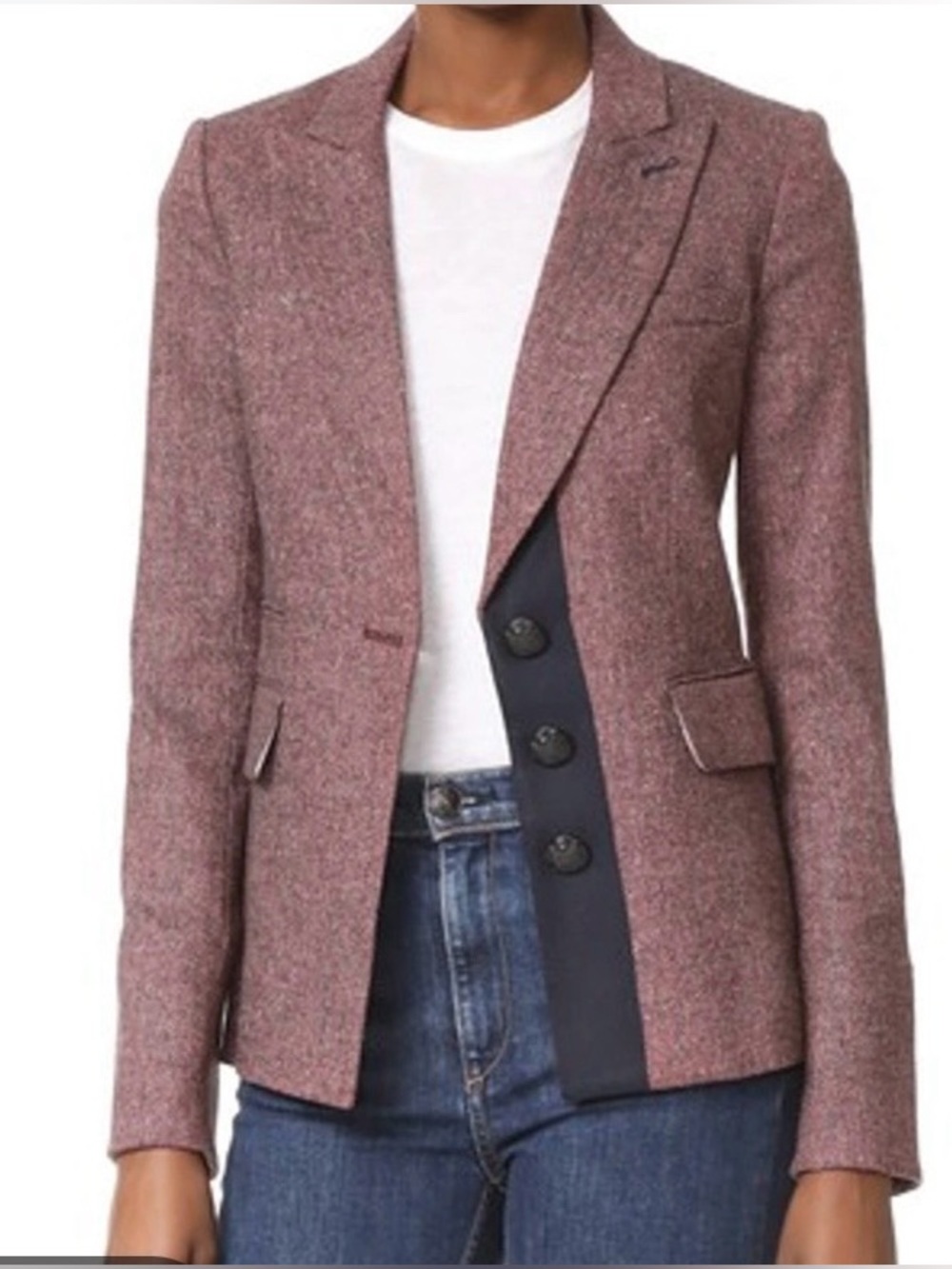 Veronica Beard Sterling Placket Herringbone Tweed Blazer in Rose Size 2